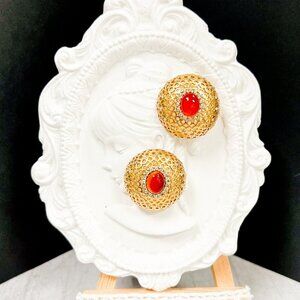 Minimalist Earrings, Gold Circle Earrings, Ruby Stud Earring, Gold Earrings Gift